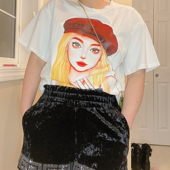 Cute print girl t-shirt in white and black - Picture 6 of 7